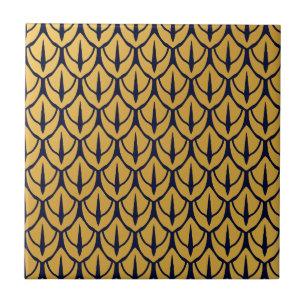Art Deco Dragonschubben - Blauwe en Gouden Schubbe Tegeltje