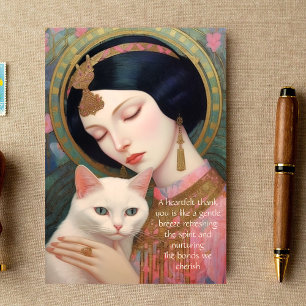 Art Deco Dreamy Design Vrouw en Kat Bedankkaart