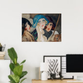 Art Deco Drie Vrouwen onder een paraplu Poster (Thuiskantoor)