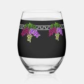 Art Deco Druiven - Zwart, Zilver, Violet Monogram Wijnglas Zonder Voet (Achterkant)