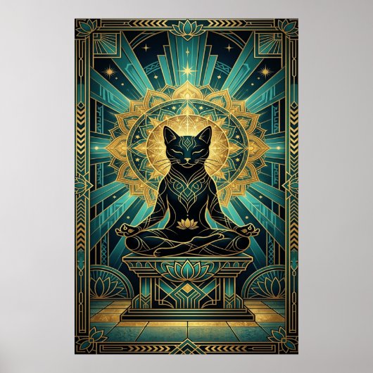 Art Deco Egyptische Piramide Kat Wandschildering Poster (Voorkant)