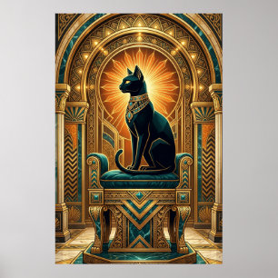 Art Deco Egyptische Troon Kat Wandschildering Poster