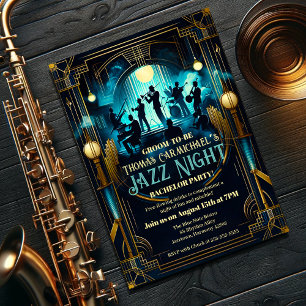 Art Deco Elegance Jazz Nacht Vrijgezellenfeest Kaart