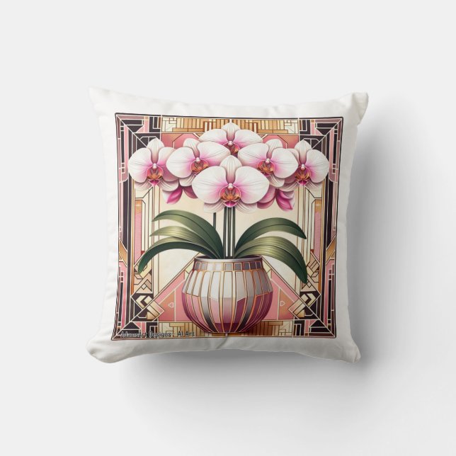 Art Deco Elegance Orchidee Kussen (Voorkant)