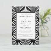 Art Deco Elegant Black White Modern Wedding Kaart (Staand voorkant)