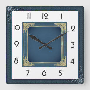 Art Deco Elegant Blauw Vierkante Klok