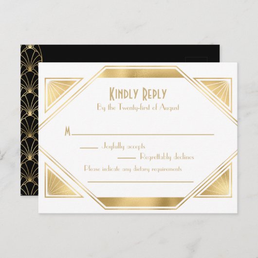 Art Déco élégant Grand Gatsby RSVP Invitation Post (Devant / Derrière)