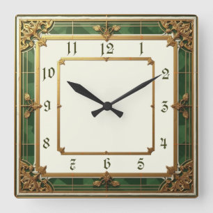 Art Deco Elegant Groen Vierkante Klok
