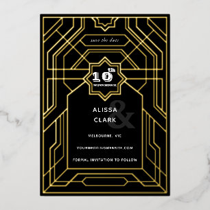 Art Deco Elegant slaat de datum op Folie Uitnodiging
