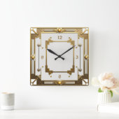 Art Deco Elegant wit en goud Vierkante Klok (Huis)