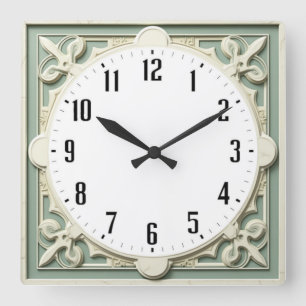 Art Deco Elegant Wit Vierkante Klok