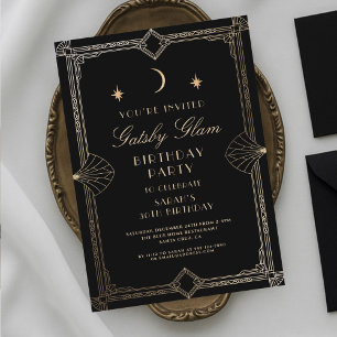 Art Deco Elegant Zwart Goud 20s Klassieke Verjaard Kaart