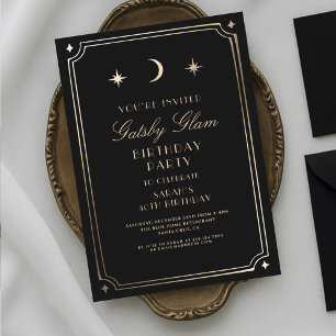 Art Deco Elegant Zwart Goud 20s Klassieke Verjaard Kaart