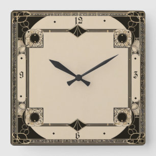 Art Deco Elegant Zwart Vierkante Klok