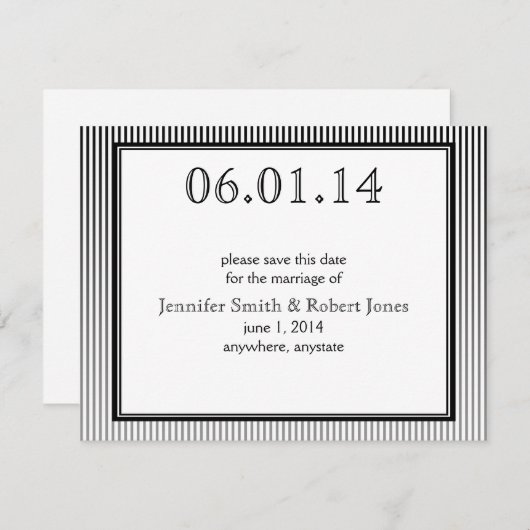 Art Deco Elegant Zwart-wit Save the Date (Voorkant / Achterkant)