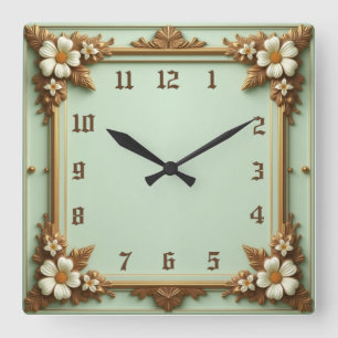 Art Deco Elegante Bloem Vierkante Klok