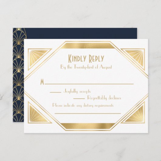 Art Deco elegante Great Gatsby RSVP uitnodigingska Uitnodiging Briefkaart (Voorkant / Achterkant)