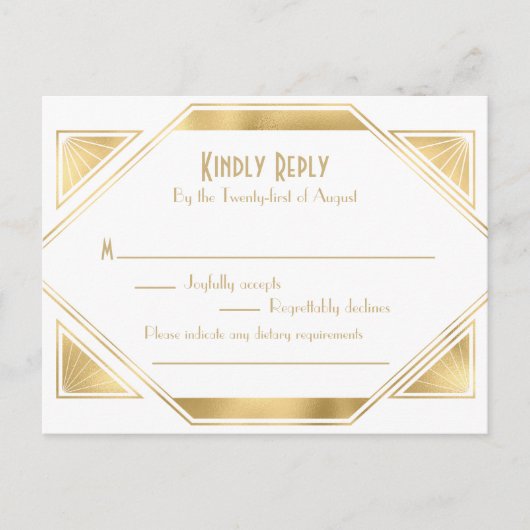Art Deco elegante Great Gatsby RSVP uitnodigingska Uitnodiging Briefkaart (Voorkant)