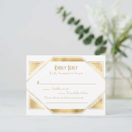 Art Deco elegante Great Gatsby RSVP uitnodigingska Uitnodiging Briefkaart (Staand voorkant)