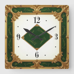 Art Deco Elegante Groen Vierkante Klok