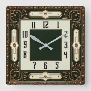 Art Deco Elegante Groen Vierkante Klok