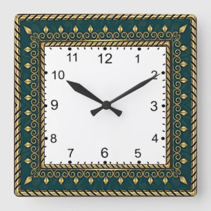 Art Deco Elegante Groen Vierkante Klok