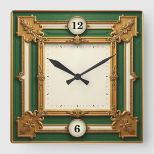 Art Deco Elegante Groen Vierkante Klok