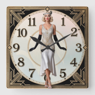 Art Deco Elegante Meisje Vierkante Klok