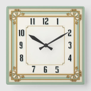 Art Deco Elegante Mint Vierkante Klok