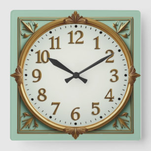 Art Deco Elegante Mint Vierkante Klok