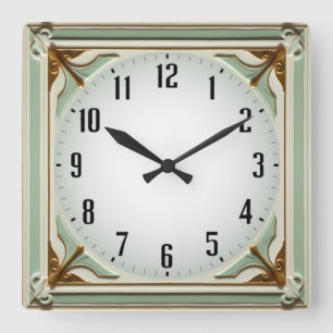 Art Deco Elegante Mint Vierkante Klok