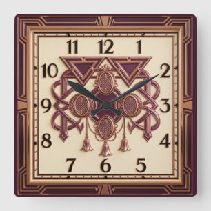 Art Deco Elegante Roze Vierkante Klok