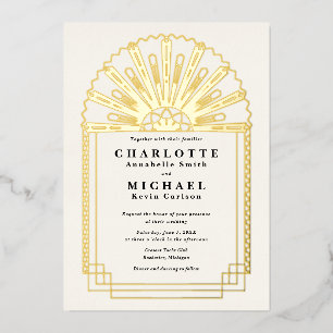 Art Deco elegante trouwuitnodiging Folie Uitnodiging