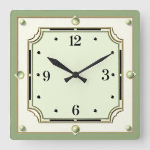 Art Deco Elegante Zachte Groen Vierkante Klok