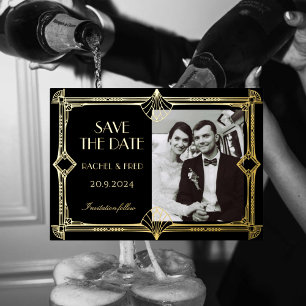 Art Deco Elegante Zwart Goud 20s Klassiek Folie Feestdagenkaart
