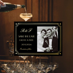 Art Deco Elegante Zwart Goud 20s Klassiek Folie Uitnodiging