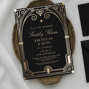 Art Deco Elegante Zwart Goud Jaren 20 Verjaardag Kaart