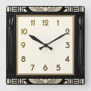 Art Deco Elegante Zwart Vierkante Klok