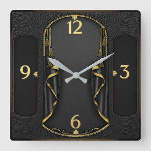 Art Deco Elegante Zwart Vierkante Klok