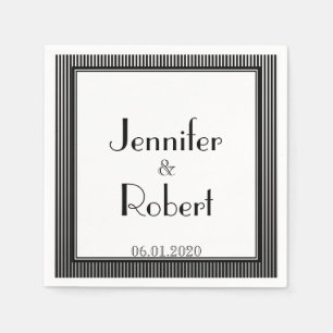 Art Deco Elegante zwart-wit streep bruiloft Servetten