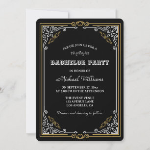 Art Deco Elegantie Zwart Goud Bachelorfeest Kaart