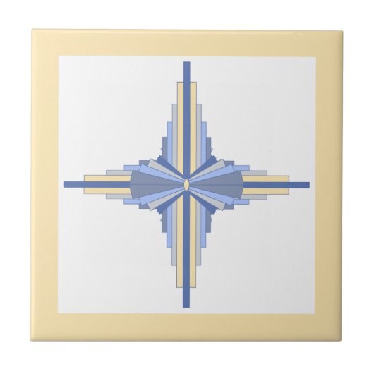 Art deco elementen in crème & asblauw keramische t tegeltje (Voorkant)