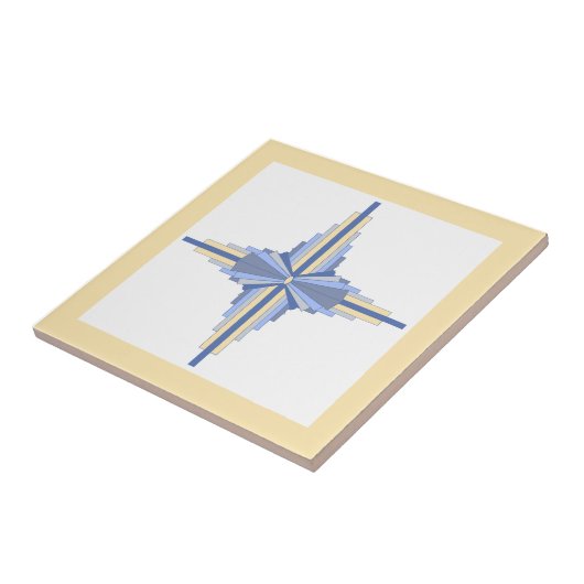 Art deco elementen in crème & asblauw keramische t tegeltje (Zijkant)