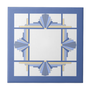 Art deco elementen in crème & asblauw tegeltje