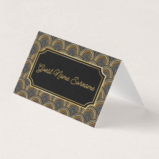 Art Deco Embroidered-Style Folded Table Name Card (Front)
