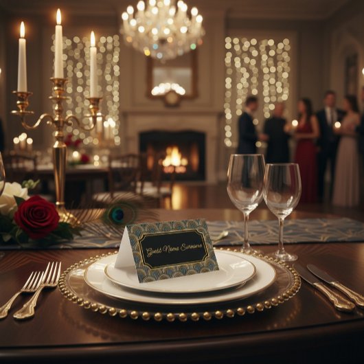 Art Deco Embroidered-Style Folded Table Name Card Kaart