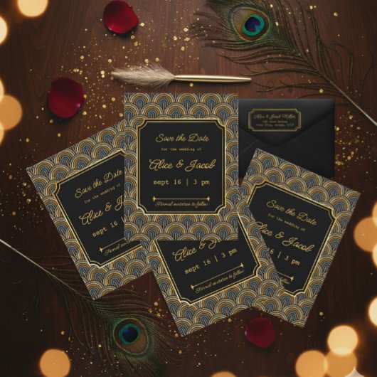 Art Deco Embroidered-Style Save the Date Wedding Kaart