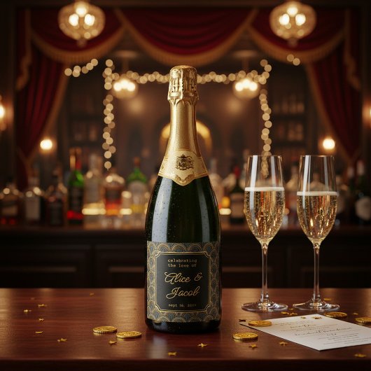 Art Deco Embroidered-Style Wedding Champagne  Sparkling Wijnetiket