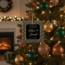 Art Deco Embroidered-Style Wedding Square  Keramisch Ornament