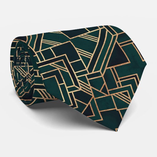 Art Deco Emerald Greens, Geometrisch design op een Stropdas (Opgerold)